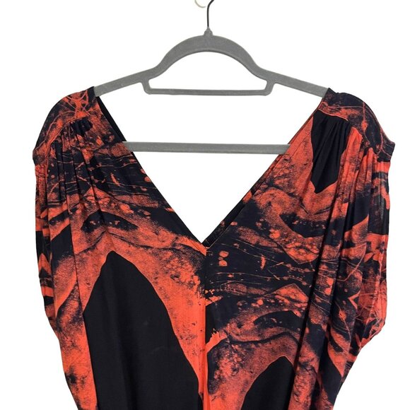 Luna May Handmade Black & Orange Abstract Print Rayon V-Neck Mini Dress Size S - Picture 7 of 8